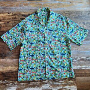 Senor Frog's Edesa Button-Down Hawaii Shirt Short Sleeve Multicolor Cotton